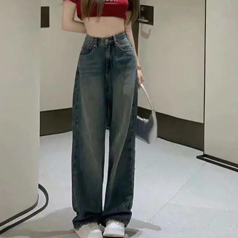 New Vintage Streetwear Baggy Y2K Jeans Donna 2000s Retro Pantaloni in denim a vita alta Senso della moda femminile Pantaloni a gamba dritta casual