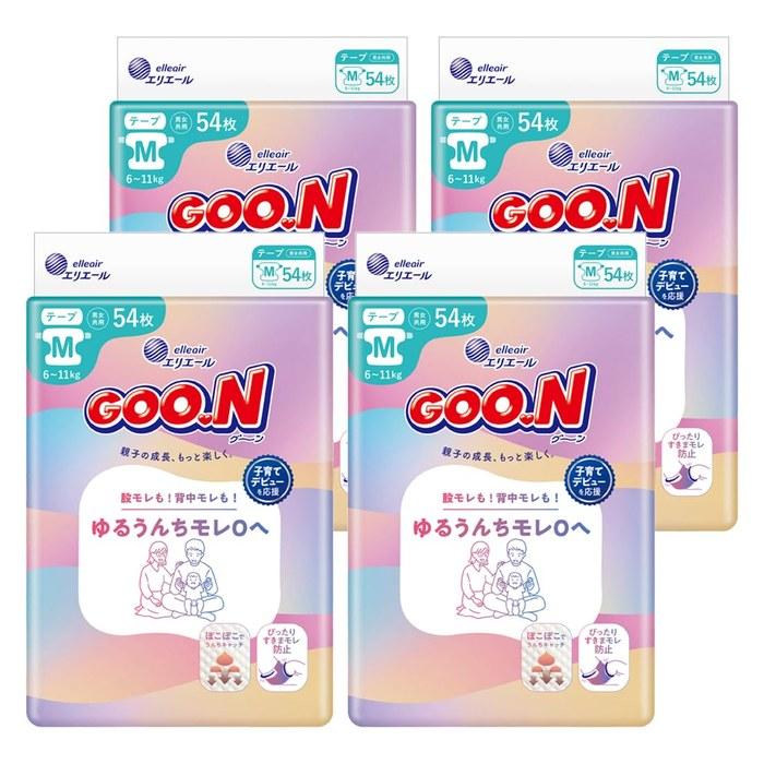 Goon Tape Diapers M Size (6~11kg) 216 Count (54x4) [Case Pack]