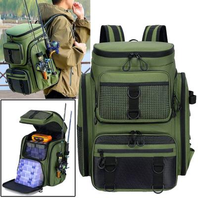 50L Angeltasche mit Rutenhaltern Brusttasche Fischköder Organizer Aufbewahrungsrucksack Outdoor Camping Wandern Großer Rucksack