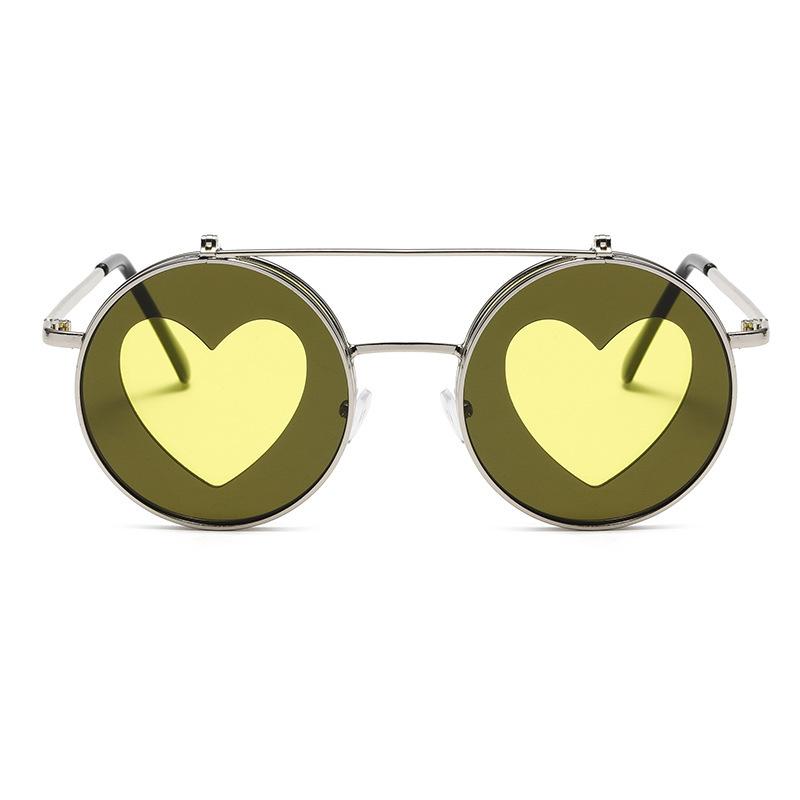 New Flip Up Sunglasses Heart Round Metal Frame Sun Glasses For Women Men Party Eyewear Fashion Sunglasses