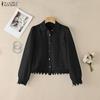 ZANZEA Women Casual Turn Down Collar Long Sleeve Lace Splice Blouse