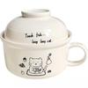 Cute Cartoon Ceramic Instant Noodle Bowl with Lid
