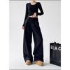 American Retro Design Casual Pants for Women New Drapey Buttoned Loose Wide-leg Floor-length Trousers