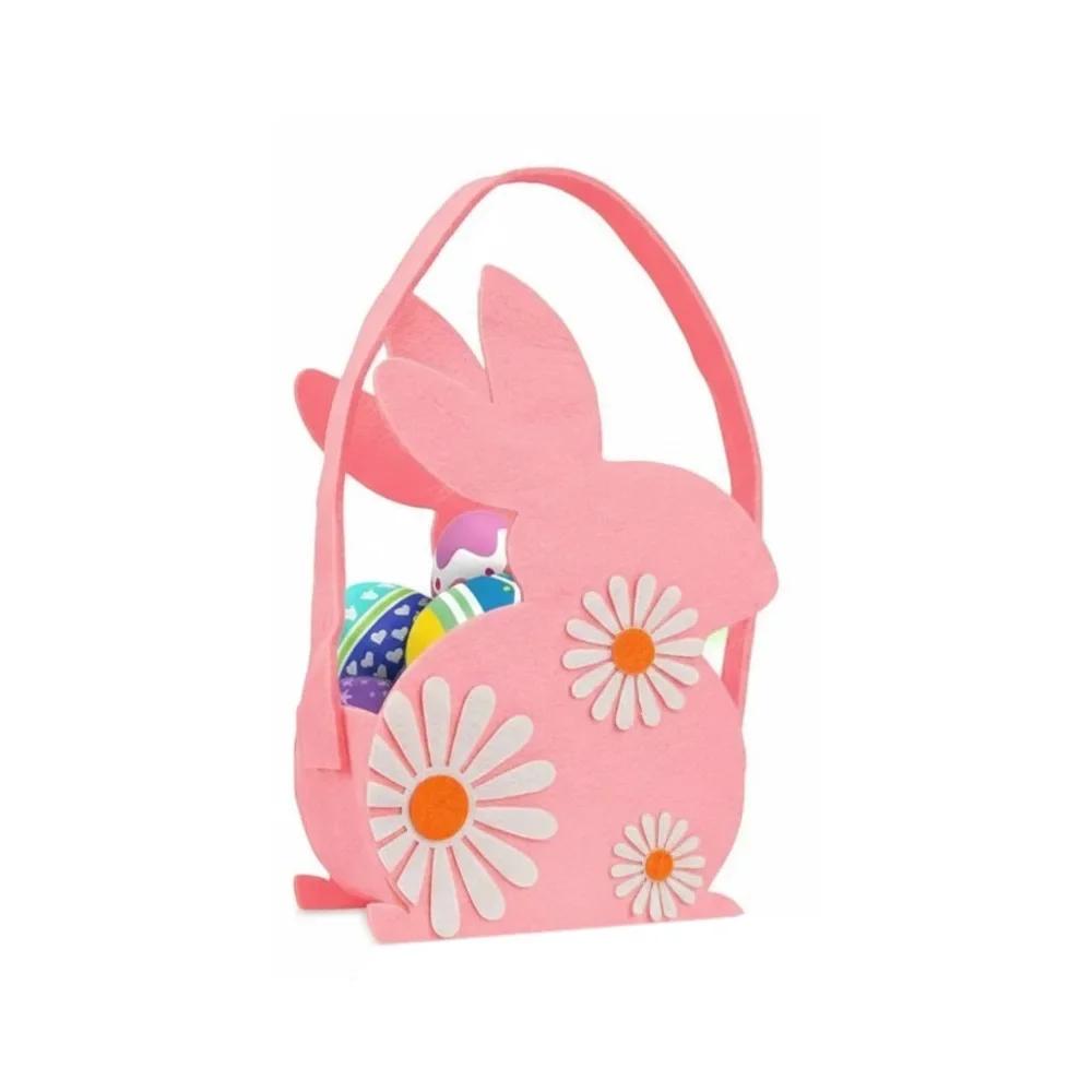 Portable Colorful Easter Felt Basket Cartoon with Handle Chicken Tote Bag Cute Rabbit Egg Basket for Home Decoration