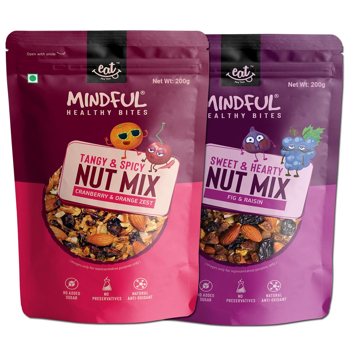Eat Anytime Trail Mix Combo | Rich in Antioxidant, High Fibre | 100% Natural, No Added Sugar & No Preservatives | Cranberry & Orange Zest, Fig &