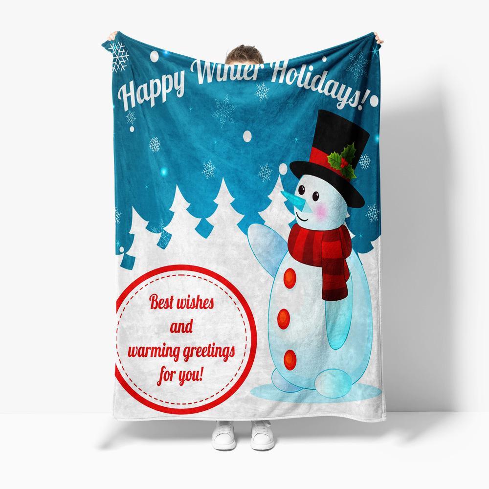 Fluffy Snowman Throw Blanket Cozy Winter Decor Holiday Gift Christmas Home Decor Festive Warm Soft Plush Blanket