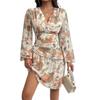 Autumn and Winter Women's Casual Print Waist Long Sleeve Dress