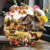 Fall Cat With Leaf Metal Poster Round 20x20cm Wall Art For Living Room