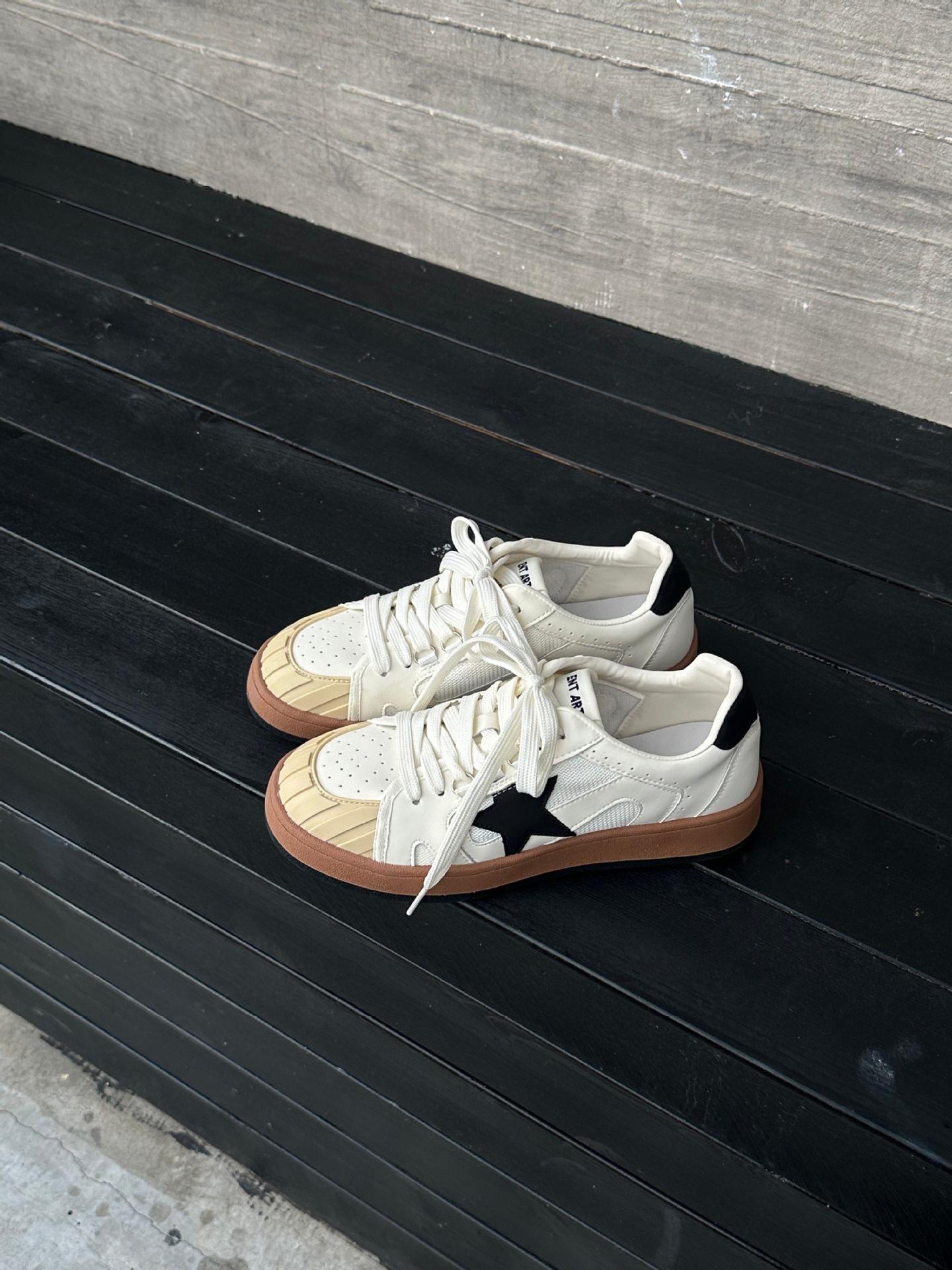 

Star retro round head old star little dirty shoes 2025 new color matching lace-up casual sports little white board shoes women 35 бежевый