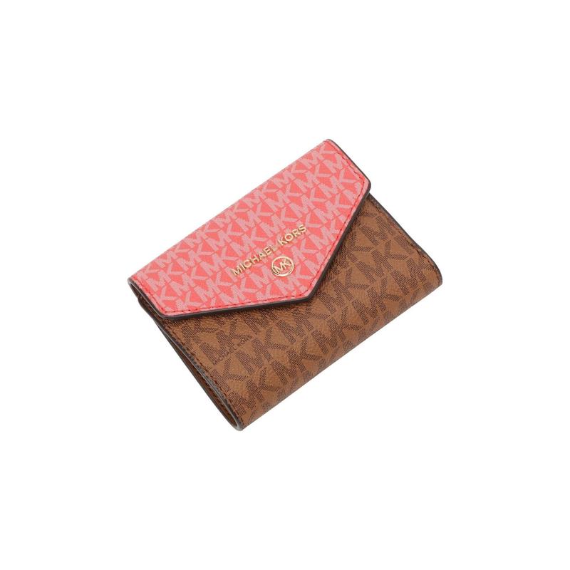 Michael Kors Cartera Plegable con Logo Estampado y Dos Tonos Jet Set Charm, Lona Recubierta y Cuero, para Mujer, Rosa y Marrón