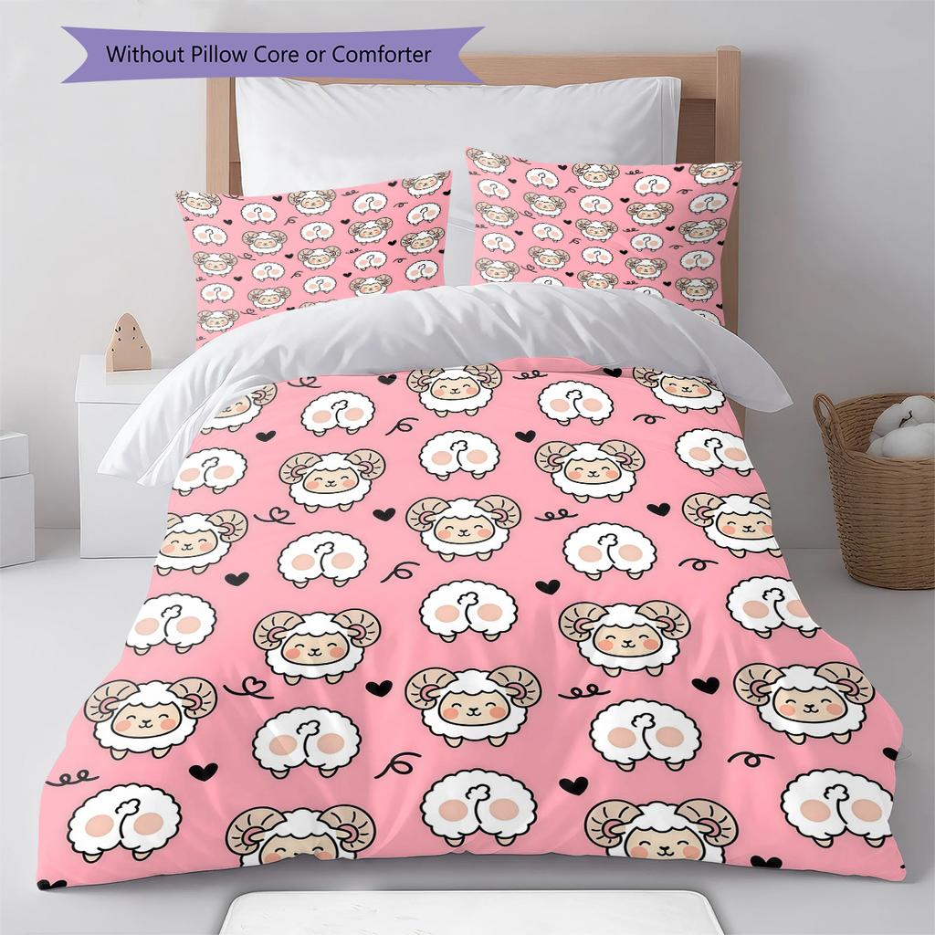 Pink Cartoon Art Pattern Bedding,Quilt Set Quilt Cover Pillowcase Home Birthday Gift (1 * Duvet Cover + 2 * Pillowcase, Without Core)