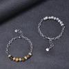 Noter Men Bracelet Stainless Steel Adjustable Chain Link Braslet Natural Tiger Eyes Lava Rock Stone Braclet Gifts For Boyfriend