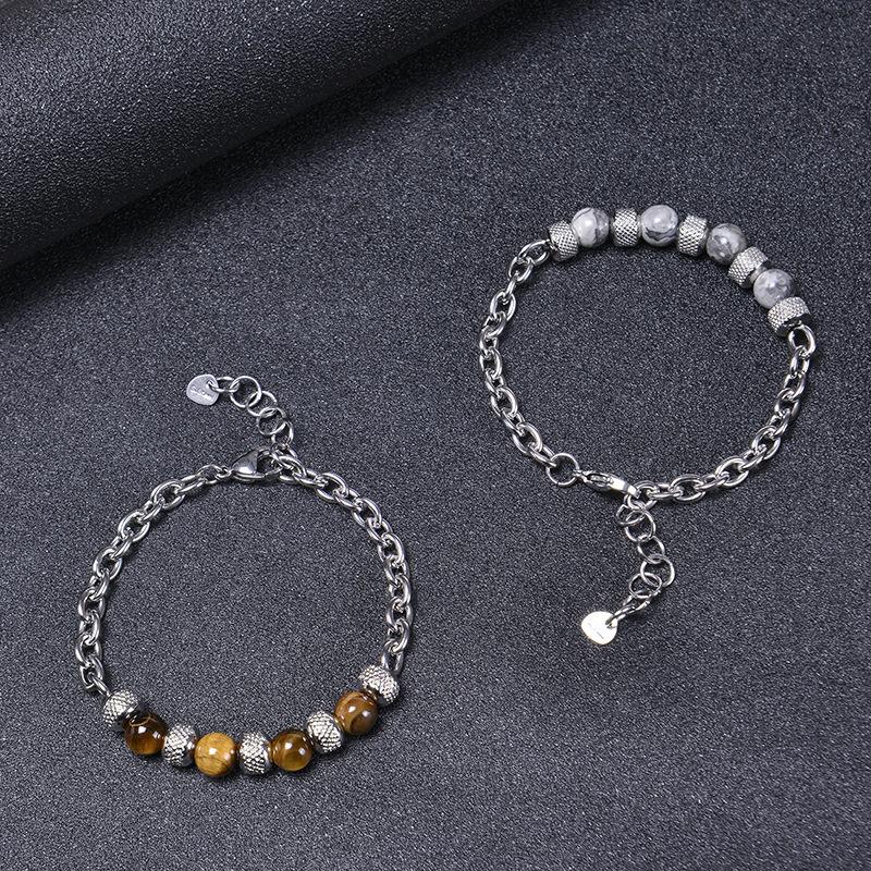 Noter Men Bracelet Stainless Steel Adjustable Chain Link Braslet Natural Tiger Eyes Lava Rock Stone Braclet Gifts For Boyfriend