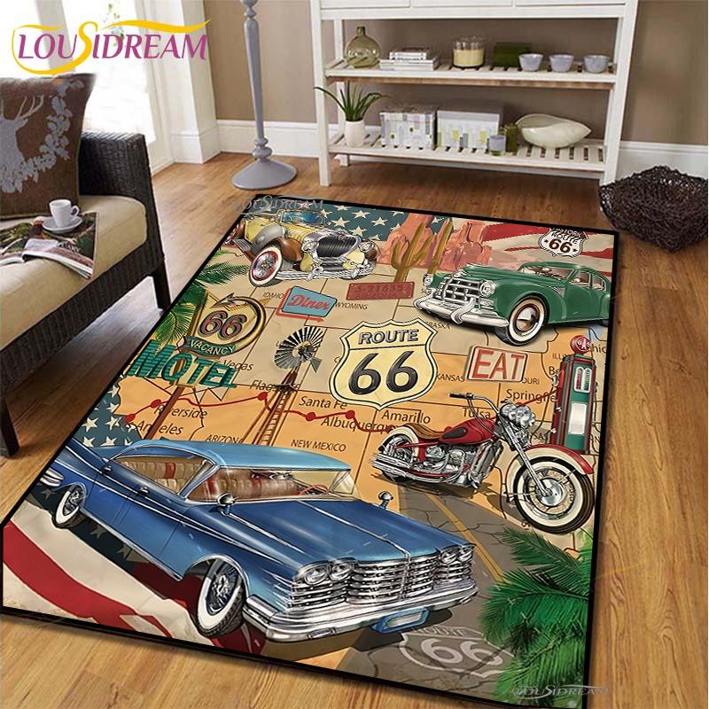 Route66 Motorcycle Carpet for Living Room Bedroom Rugs Kitchen Kids Door Unslip Floor Mats Birthday gift photography props Rug