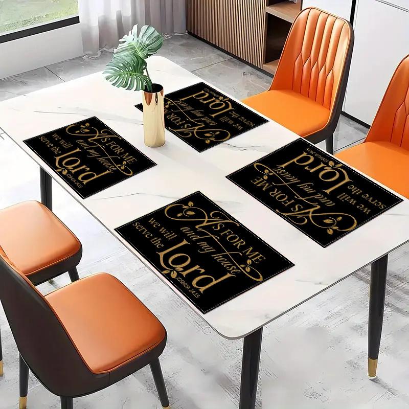 [Linen Placemats] 4-Pack Linen Placemats, 12x18 Inch, Woven Rectangular Table Mats, Machine Washable, Floral Pattern, Christian Home & Kitchen Decor