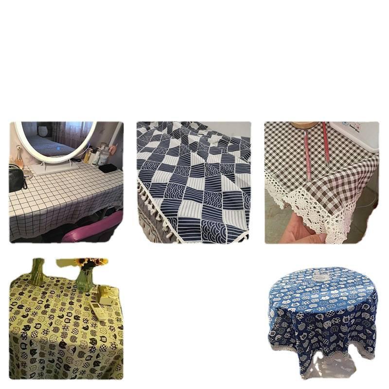 Cotton and Linen Tablecloth Fabric Net Red Girl Heart Plaid Desk Mat Rectangular Small Fresh Coffee Table Mat Table Cloth