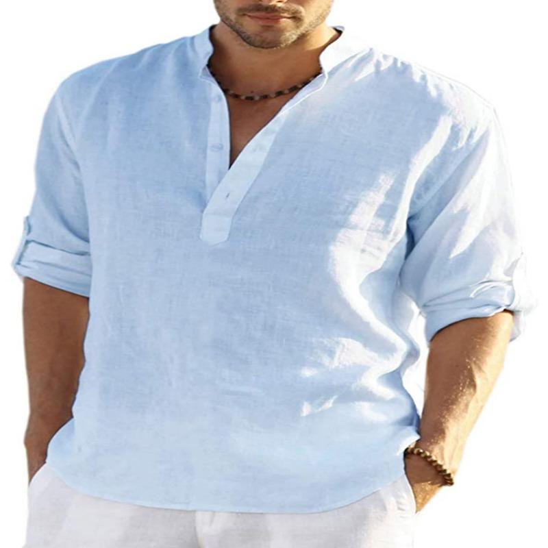 Maglietta da Uomo in Lino a Maniche Lunghe Moda Maglia Intima Larga Tinta Unita Manica Lunga Camicia in Cotone e Lino Uomo