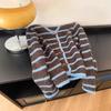 Corner buckle striped temperament outerwear sweater jacket knitted cardigan women's loose lazy style high-end top soft waxy