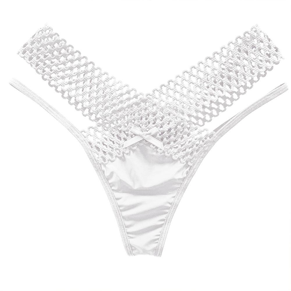 European and American Interwoven Hollow Ice Silk Underwear Women's Sports Fashion Outer See-through Low Waist Thin Belt Temptation Sexy Thong