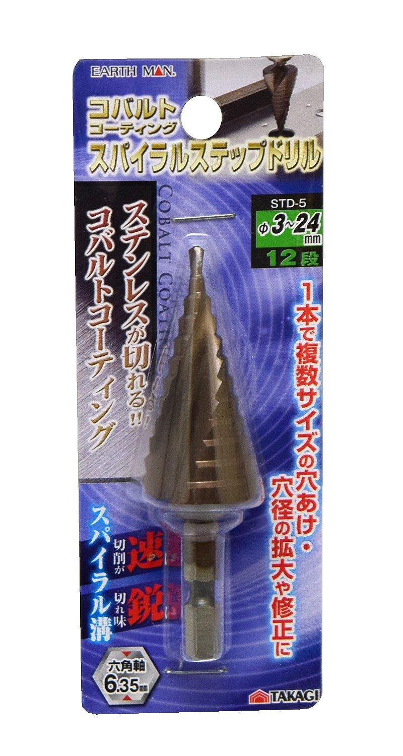 

Takagi EARTH MAN Spiral Step Drill Cobalt Coating 12 Steps 3~24mm SDT-5