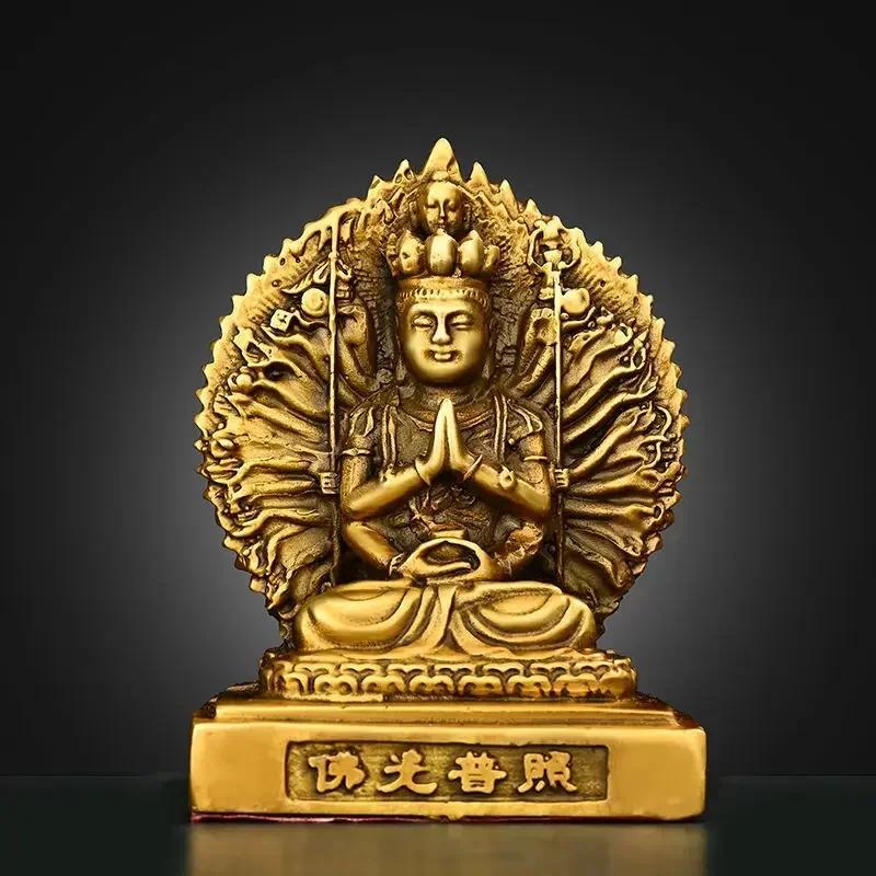 Copper Car Ornaments Double-sided Holy Buddha Thousand Hands Guanyin Home Statue