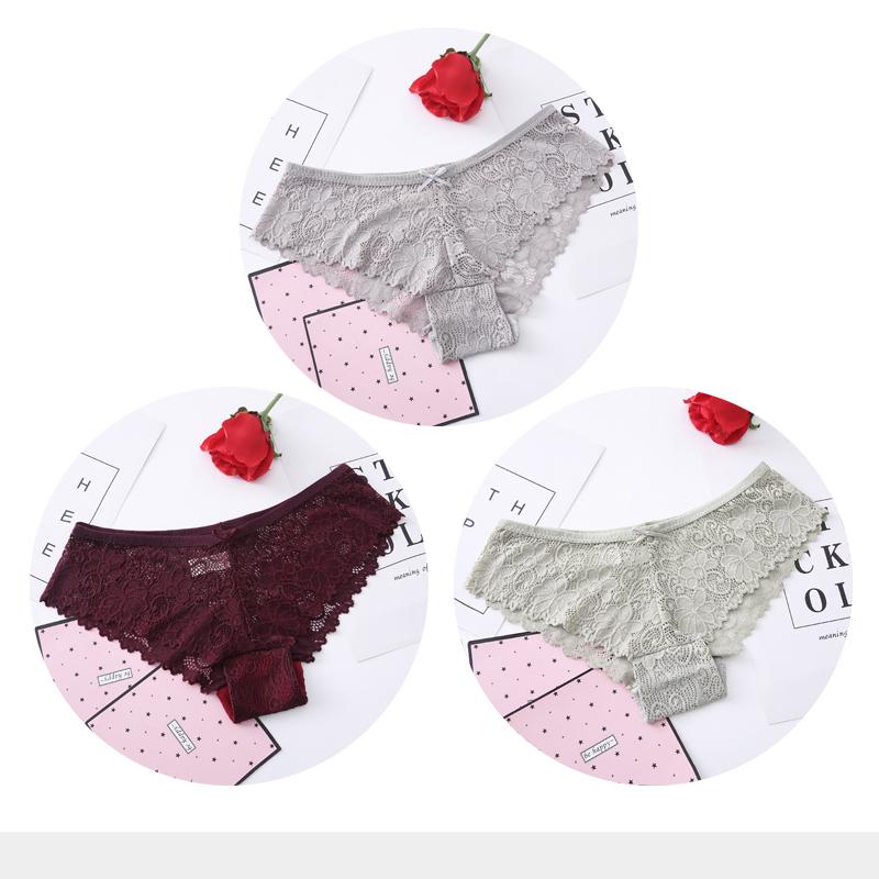 Sexy Slips für Frauen Spitze Atmungsaktiv Weibliche Unterwäsche Slip Transparent Brief Mädchen Unterhosen Set M-XXL 3 Stück/Los