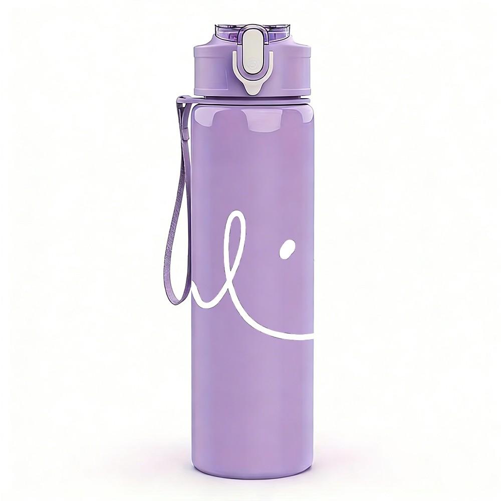 1PC Salute Minimal Text Sketch Print 750ml Color Plastic Sports Water Bottle Leakproof Flip Straw Lid Suitable for Sports Office Home Use