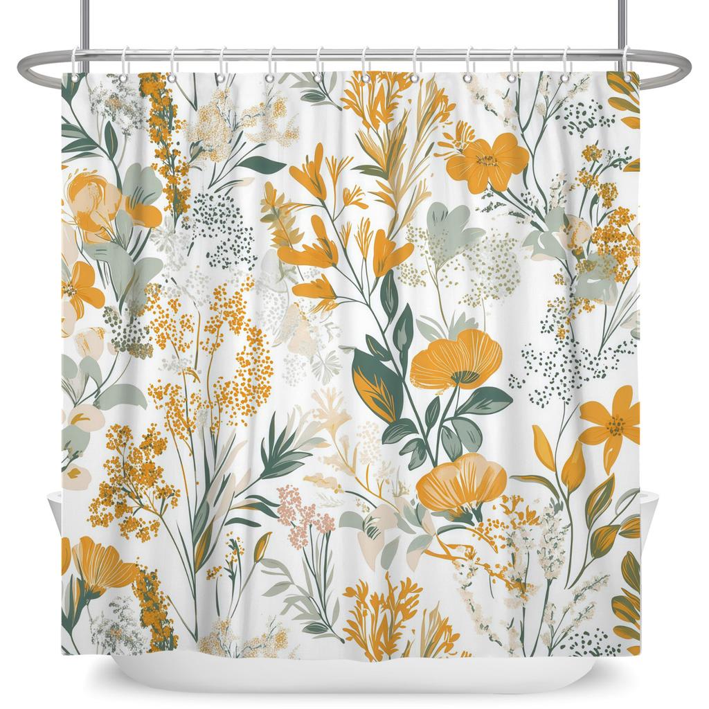 Fresh Natural Style Bathroom Shower Curtains Butterfly Flowers Green Leaves Home Bathroom Decor Waterproof Curtain With Hooks