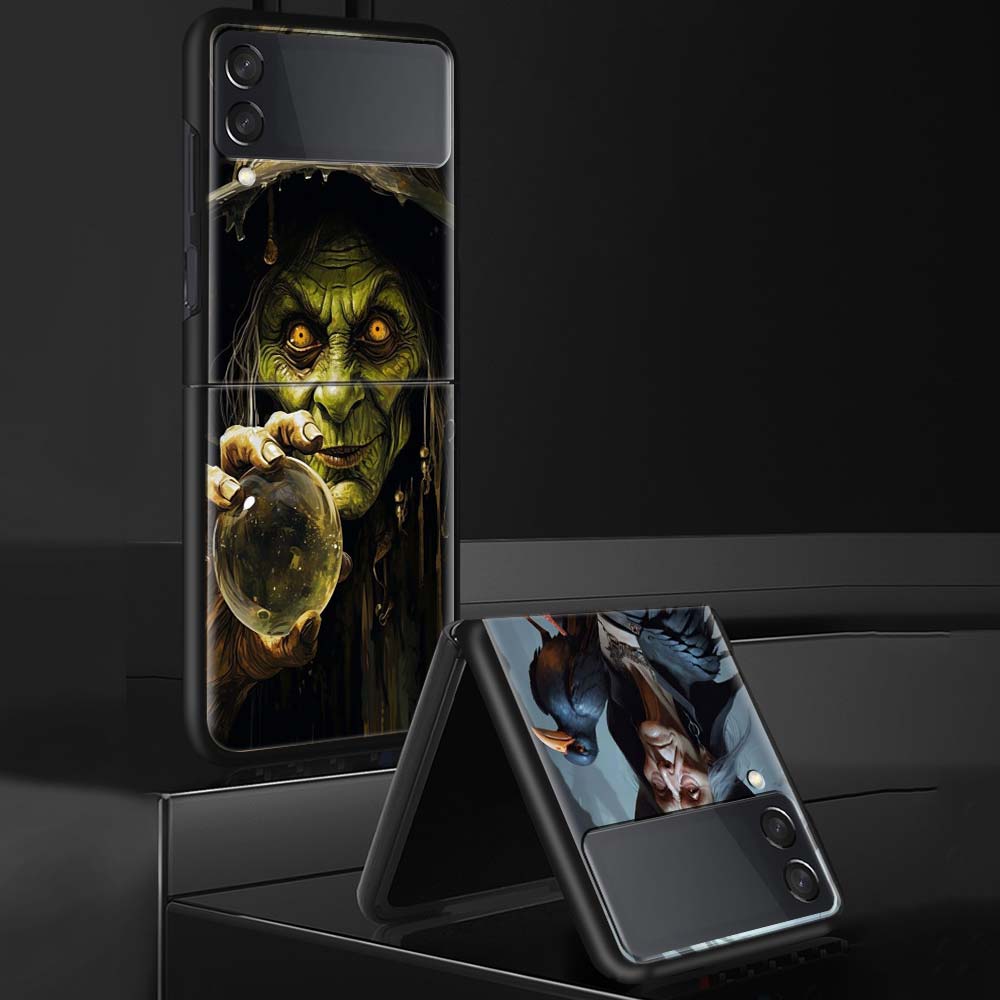 Halloween Moon Witch Horror Phone Case For Samsung Galaxy Z Flip 7 6 5 4 3 5G Shockproof Cover Z Flip7 Flip6 ZFlip5 Flip3 Flip4