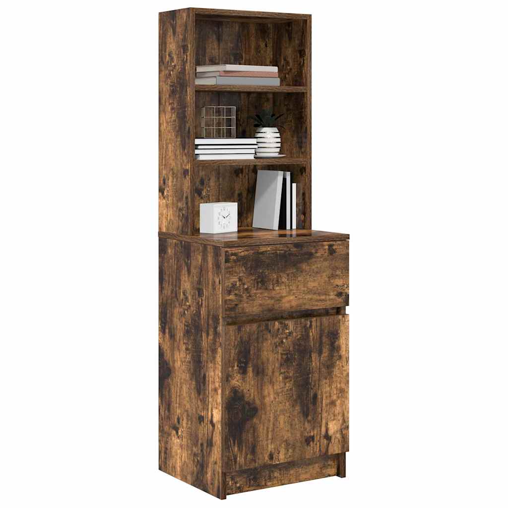 Nightstand Smoked Oak Finish 39 X 35 X 125 Cm Engineered Wood