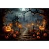Halloween Decor Backgrounds for Photographs Horror Night Moon Wooden Board Pumpkins Lights Adults Kids Portrait Photo Backdrop