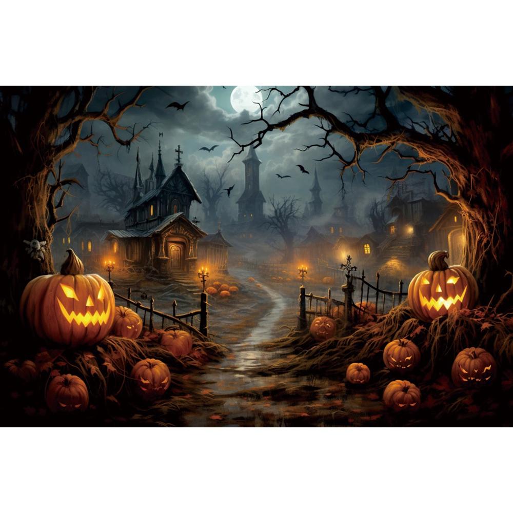 Halloween Decor Backgrounds for Photographs Horror Night Moon Wooden Board Pumpkins Lights Adults Kids Portrait Photo Backdrop