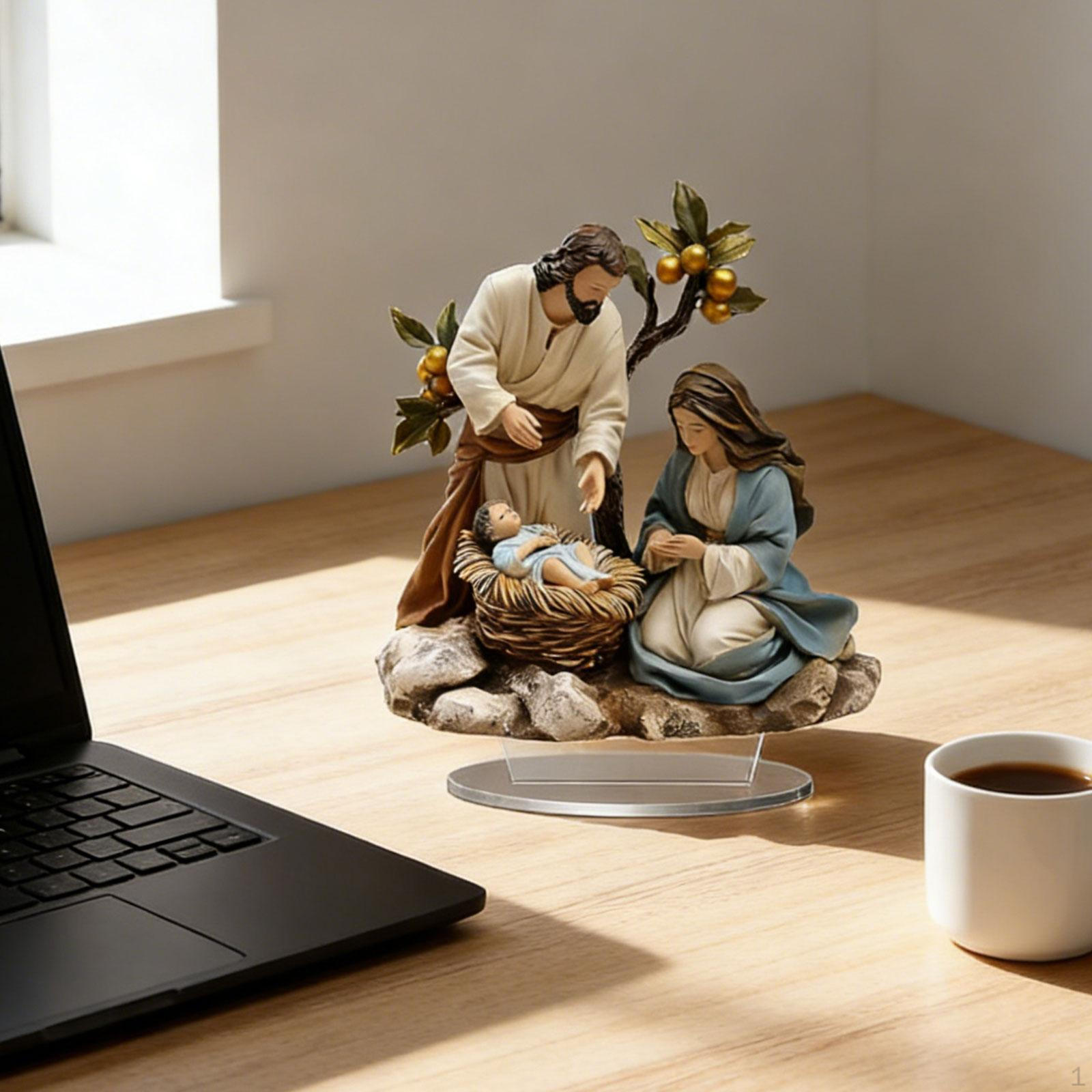 

Christmas Nativity Scene Holy Family 2D The Birth of Jesus Xmas Tabletop Decor with Base for Holiday