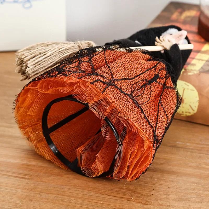 Halloween Witch Decoration with Broom Cute Hanging Ornament for Home Garden Indoor Party Decor Photography Props