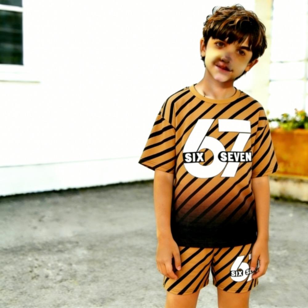 Kids Clothing Top Gradient Zebra Color 67 Printed Kids T-shirt and Shorts 2 Piece Set Summer Casual Outfit for Boy's and Girl's