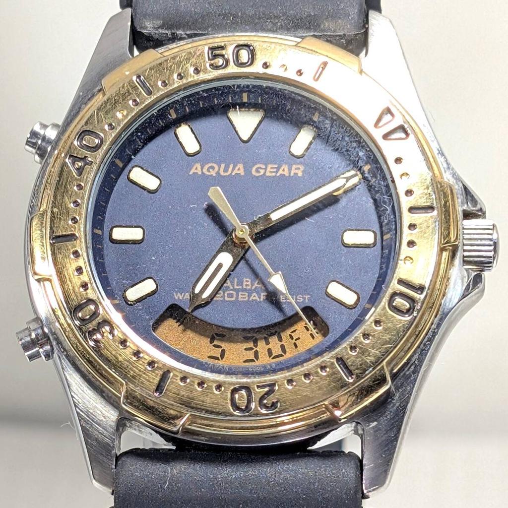 SEIKO ALBA AQUA GEAR and strap working Men's X-90 (Battery replaced, condition)