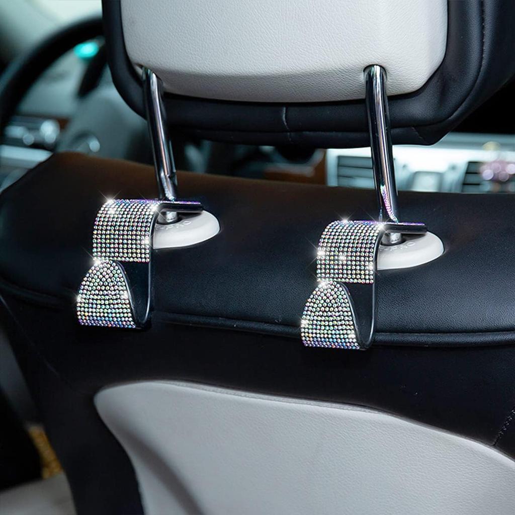 Bling Car Seat Headrest Hooks, 4PCS Handcrafted Rhinestones Seat Hanger Organizer For Handbag Purse Scarf, Universal For Cars, Auto Interior