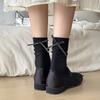 Chaussettes mi-mollet à nœud papillon doux JK japonais pour femmes, chaussettes à nœud au talon, chaussettes décontractées noires et blanches en bouclette, chaussettes de sport en coton pour filles
