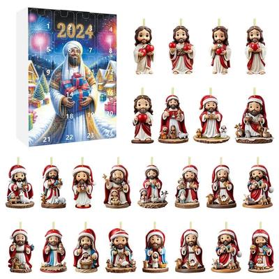 24PCS Jesus Pendant Christmas Advent Calendar 2D Acrylic 24 Christmas Advent Calendar Countdown Pendant For Christmas Tree