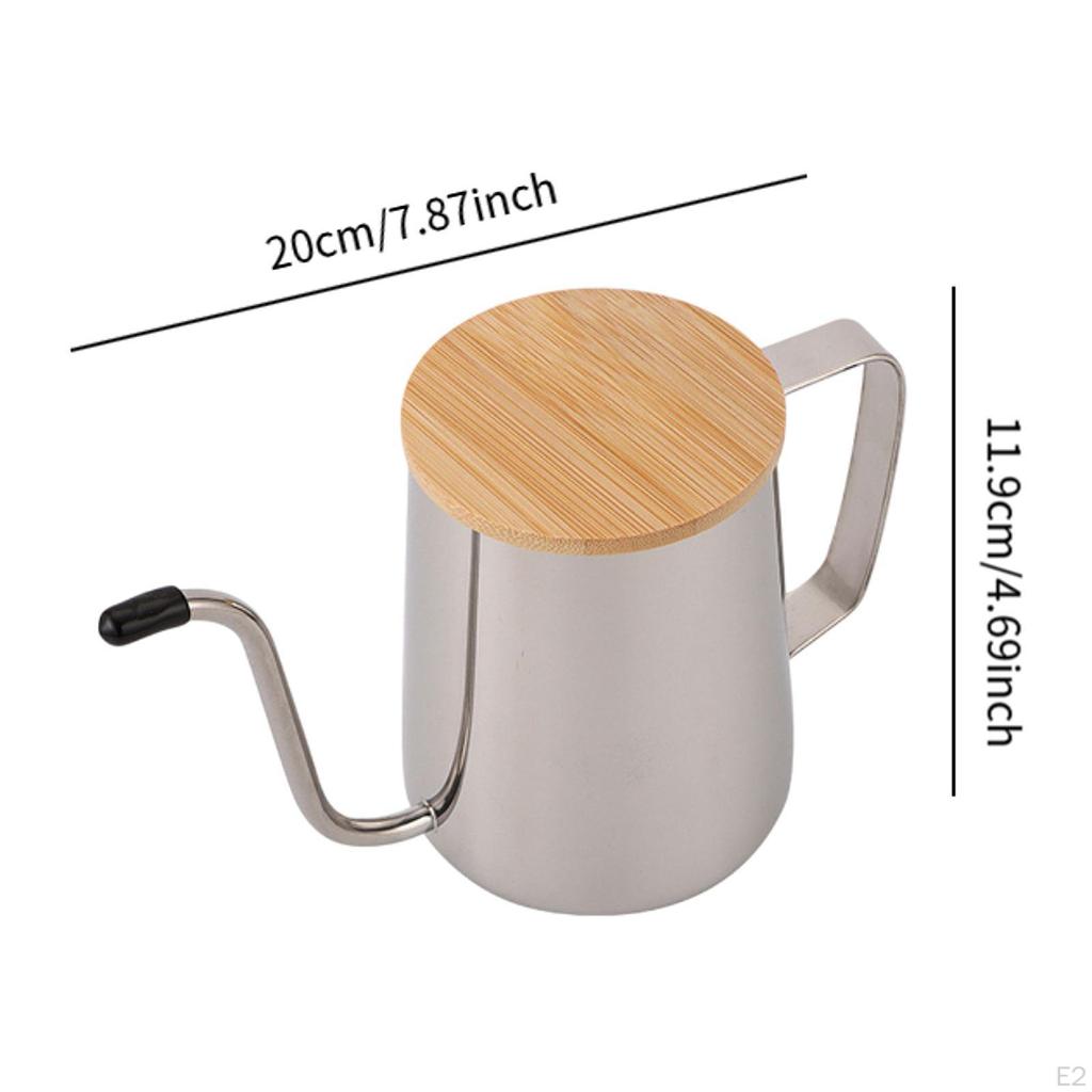 Pour over Kaffeekessel, Camping Drip Pot, 600ml Schwanenhalskessel mit Bambusdeckel für
