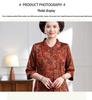 Elegant Floral Print Top with 3/4 Sleeves for Middle-Aged and Elderly Women