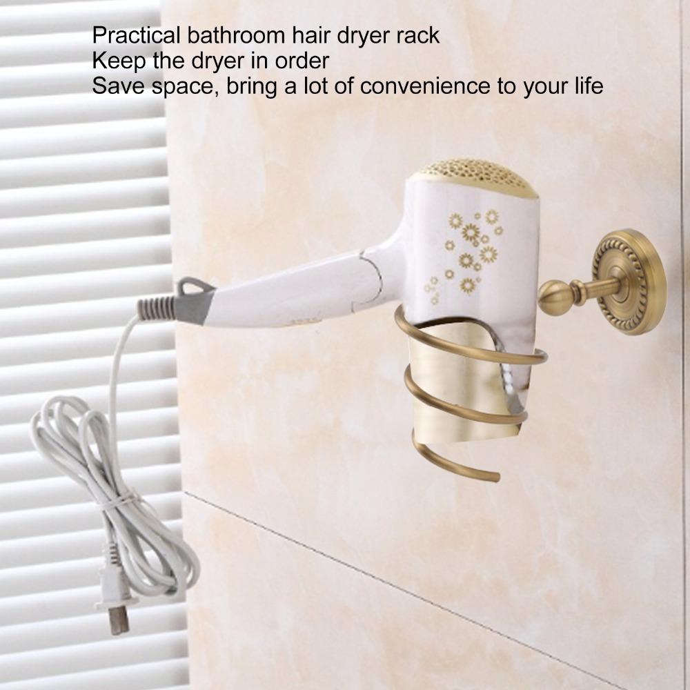 Antique Brass Blow Dryer Holder Wall Mounted Hair Dryer Rack Hair Care Tools Holder Home Supply