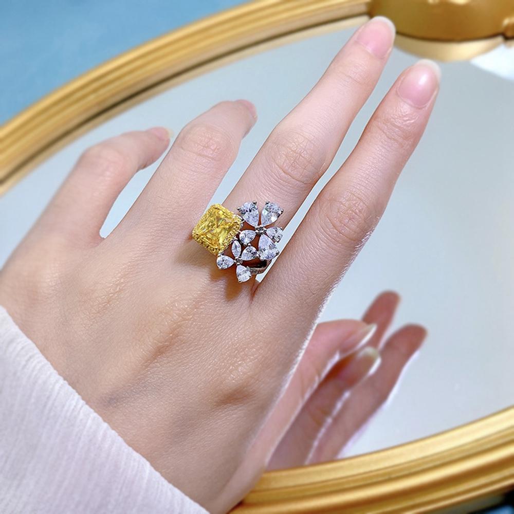 Bague en or blanc 18 carats, 6x8MM, coupe rayonnante, saphir jaune, Courndum, cadeau d'anniversaire, bijoux en argent Sterling 925