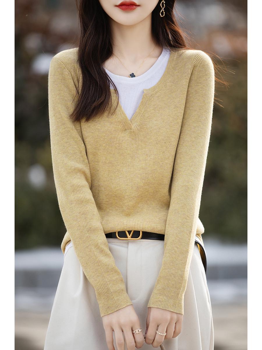 

Осень Зима Серый Тонкий Пуловер Двойка Круглый Вырез Повседневный Вязаный Свитер из Тонкой Шерсти M [43-53 kg] лимонно-желтый