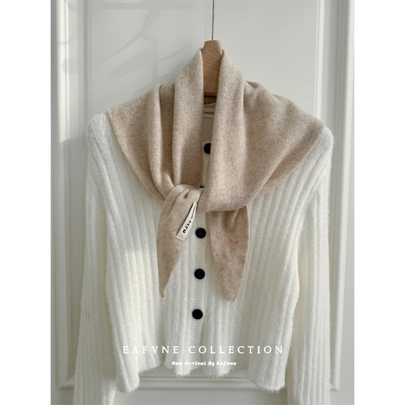 Triangular Scarf  Headscarf Knitted Striped Scarf  Women's Multi Functional Small Scarf