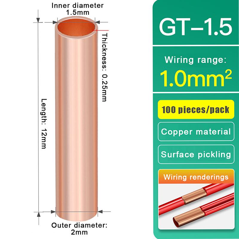 

100Pcs Copper Ring Terminal Wire Connection Tube Set 1/2.5/4/6mm Bare Cable Battery Terminals Connectors for Electrical Wiring