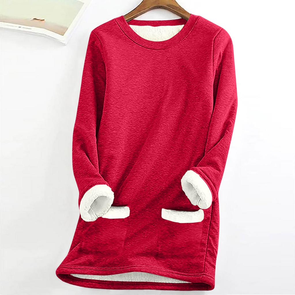 Women Christmas Thick Fleece Printing Sweatshirt Warm Underwear Top