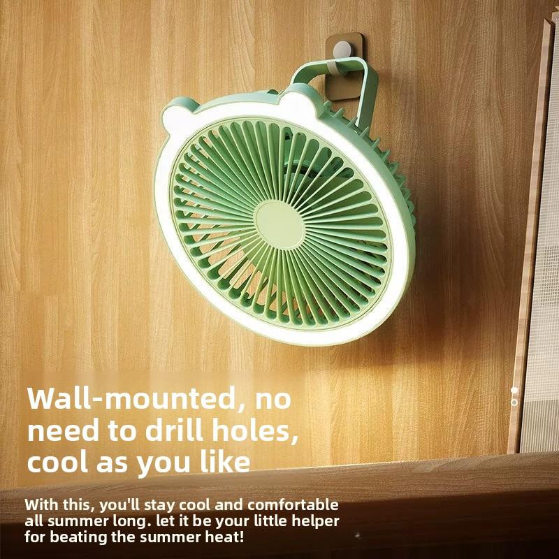 Mini ventilador de escritorio portátil recargable con luz LED diseño de dibujos animados para dormitorio