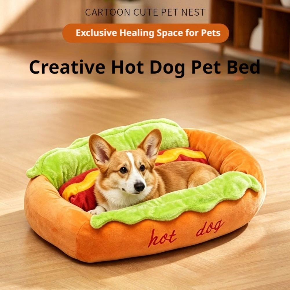 Hot Dog Pet Bed For Dachshund Cat Plush Removable Washable Pet Beds Soft Corduroy Non-Slip Bottom Pet Bed For Puppies Small Pets