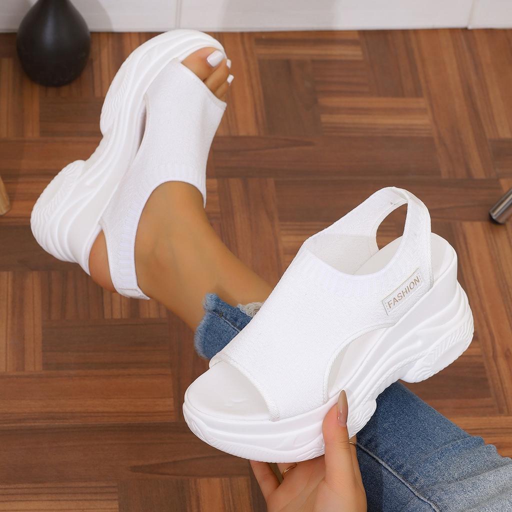 Sieviešu adīti sporta sandales, korejiešu stila platformas slip-on, viencentrīgas ikdienas apavi sievietēm